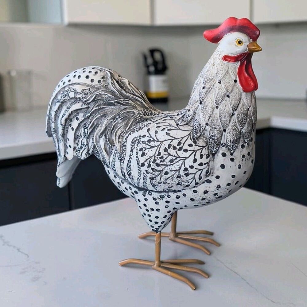 Rustic Red & Gray Farmhouse Chicken Figurine Farmhouse Country Cottage 9"
